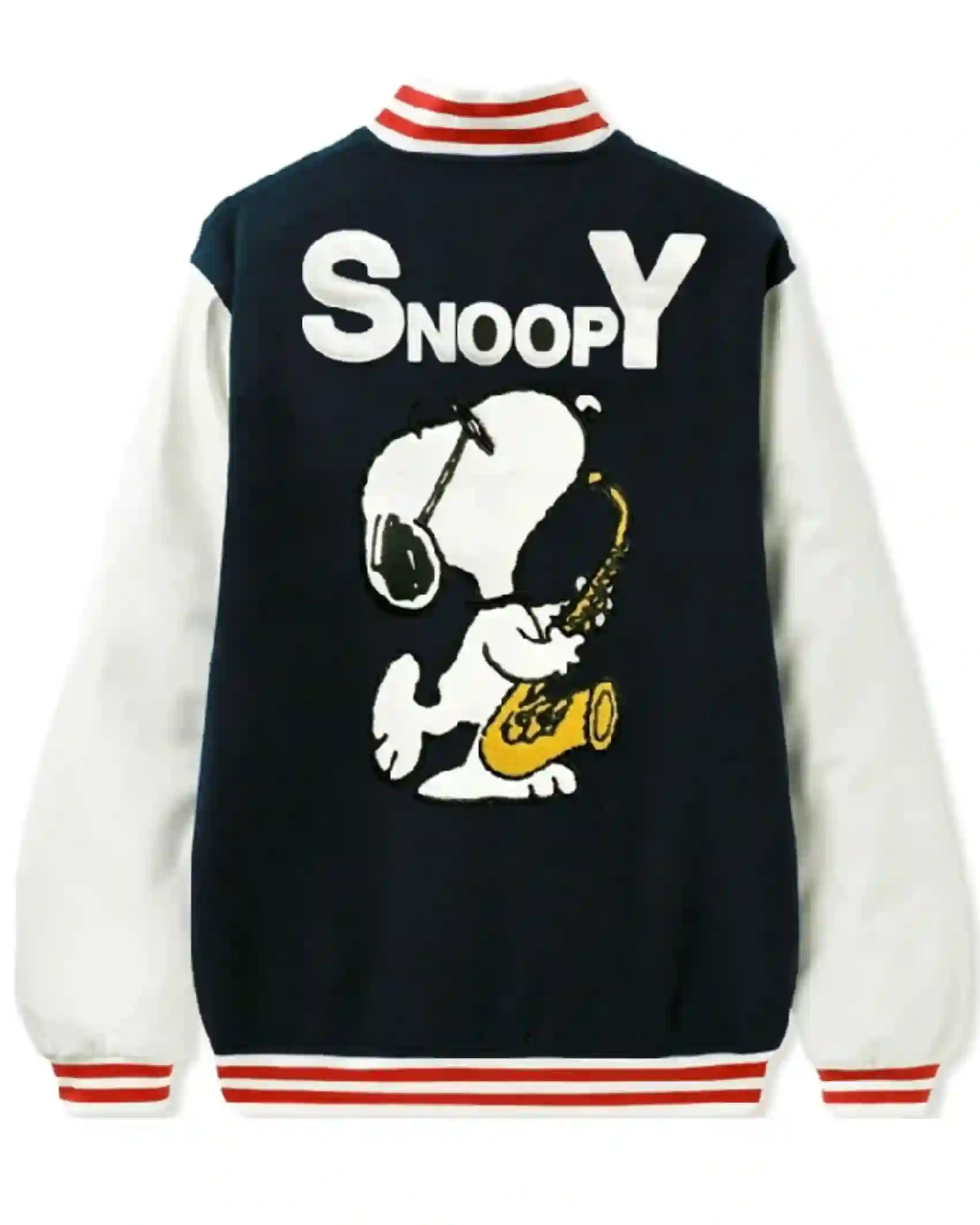 Buy Snoopy Butter Black and White Varsity Jacket Sale