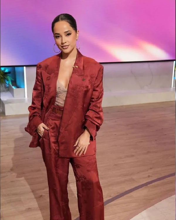 Buy The Jennifer Hudson Show Becky G Red Satin Suit With with Floral Pattern