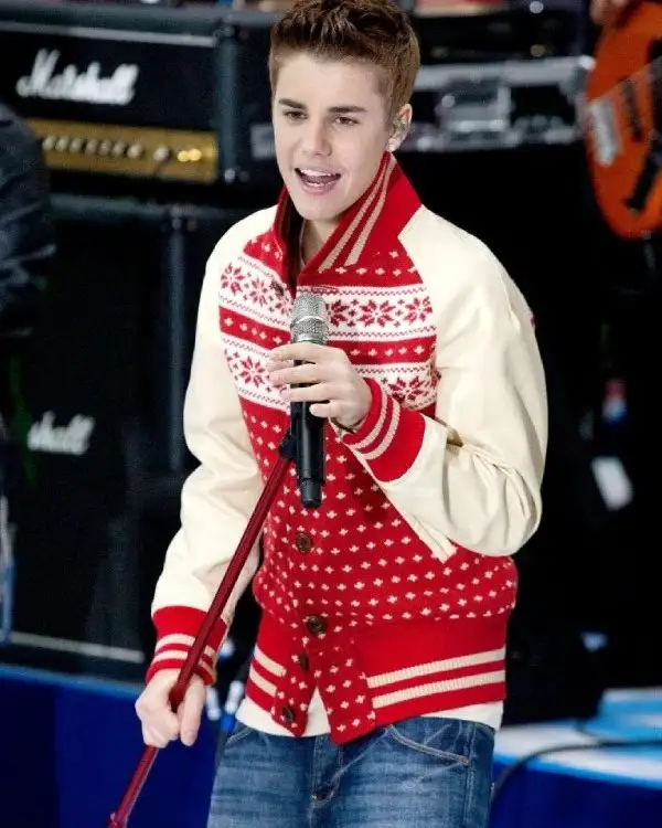Buy The Today Show Justin Bieber Junya Watanabe Fair Isle Lettermen Varsity Jacket on Sale