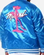 Buy Unisex 1963 The Pink Panther Miami Full Snap Varsity Jacket Sale Blue Back (1)