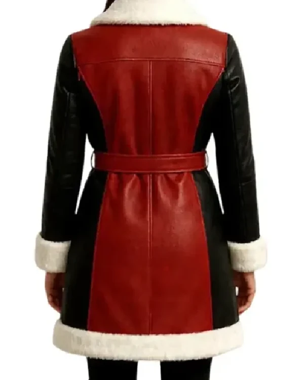Buy Women Classic Red and Black Leather Shearling Coat for Christmas