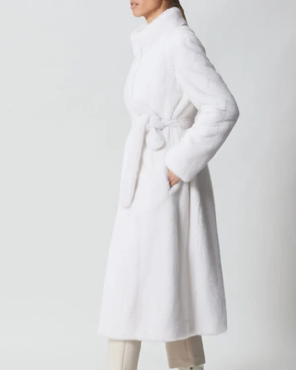 Buy Women White Mink Fur Coat with Belt For Sale