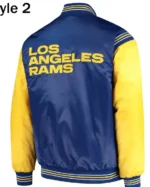 Buy Yellow and Blue Varsity Los Angeles Rams Satin Jacket Sale Style 02 Back