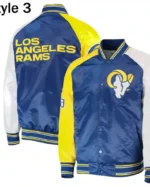 Buy Yellow and Blue Varsity Los Angeles Rams Satin Jacket Sale Style 3