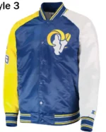 Buy Yellow and Blue Varsity Los Angeles Rams Satin Jacket on Sale Style 03