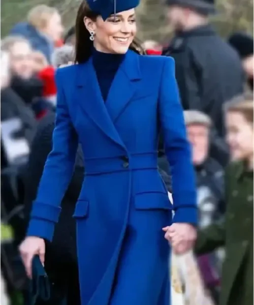 Christmas Day Service Kate Middleton Blue Coat