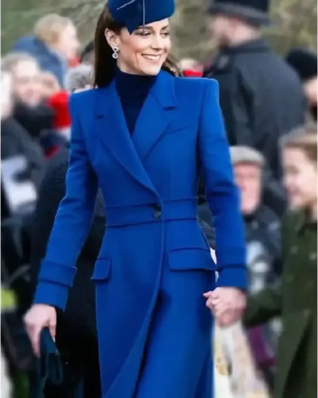 Christmas Day Service Kate Middleton Blue Coat