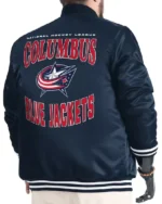 Columbus Blue Adaptive Bold Logo Navy Varsity Full-Snap Satin Jacket