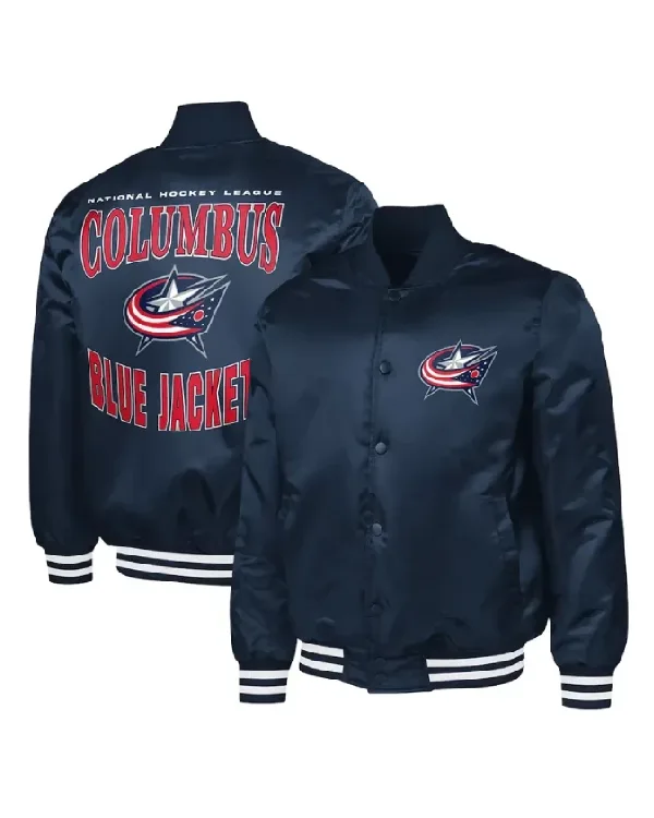 Columbus Blue Adaptive Bold Logo Satin Varsity Jacket