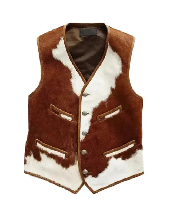 Cowhide Fur Brown Leather Vest (1)