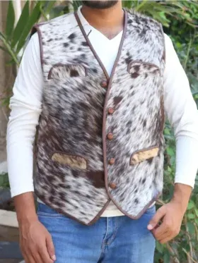 Cowhide Leather Fur Vest For Mens