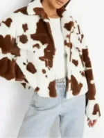 Cropped Brown And White Cowhide Fur Jacket