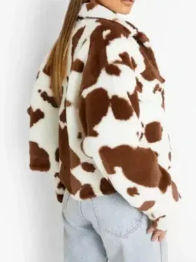 Cropped Brown And White Cowhide Fur Jacket Back