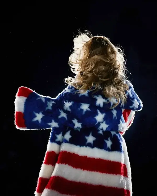 D.C Cowboy Carter Tour Beyonce Washington American Flag Fur Trench Coat – Red_ Blue _ White Back