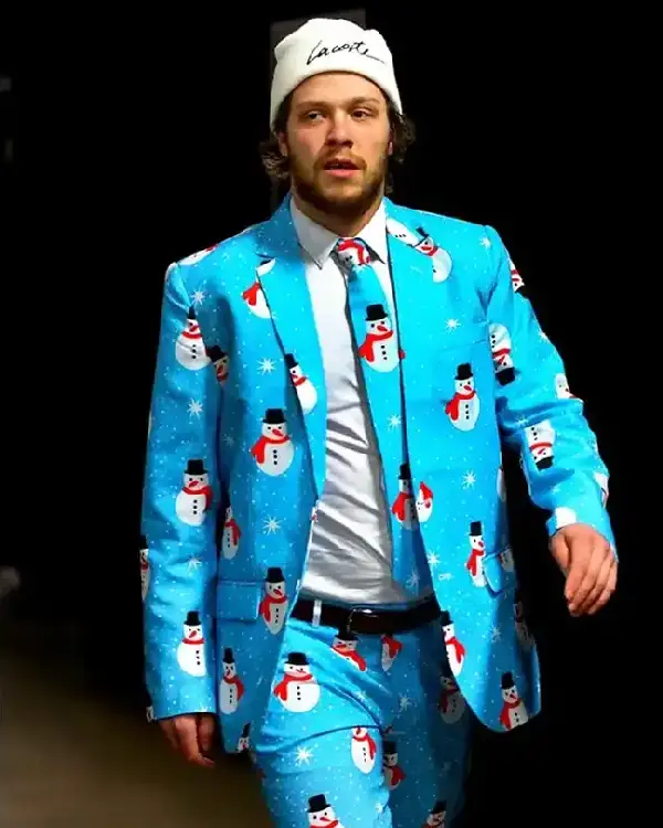 David Pastrnak Blue Snowman Suit