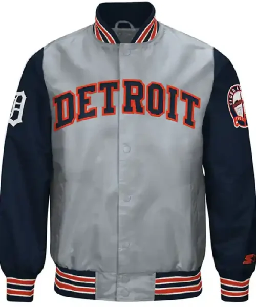 Detroit Tigers Navy and Gray Varsity Satin Jacket