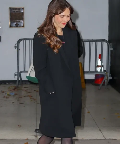 Elizabeth Olsen Long Black Wool Coat
