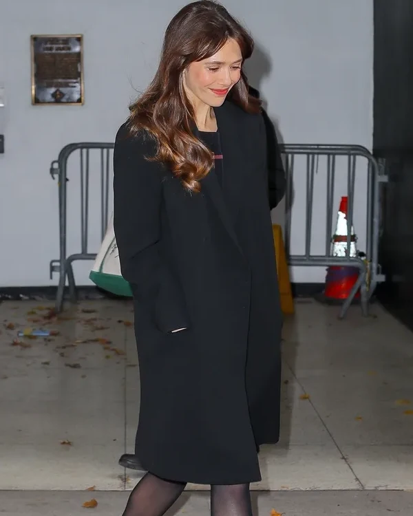 Elizabeth Olsen Long Black Wool Coat