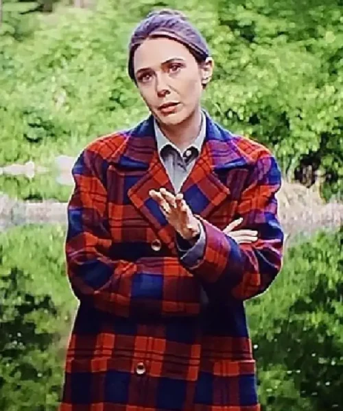 Eternity Elizabeth Olsen Red Plaid Coat