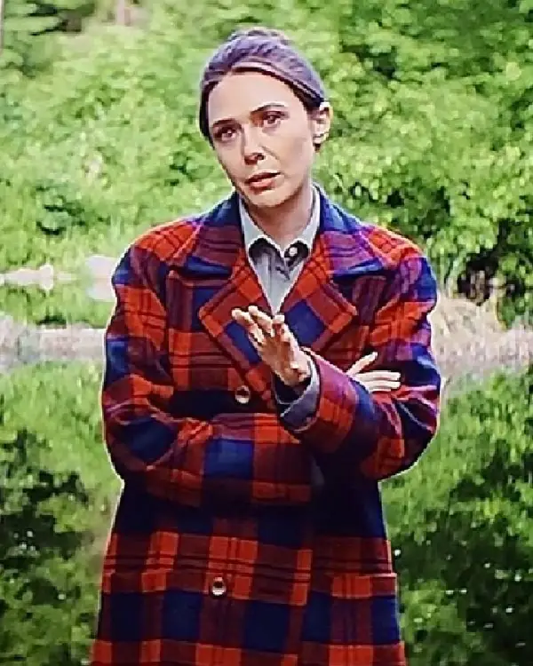 Eternity Elizabeth Olsen Red Plaid Coat