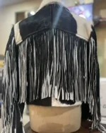 Fringe Style Black And White Leather Cowhide Fur Jacket sale