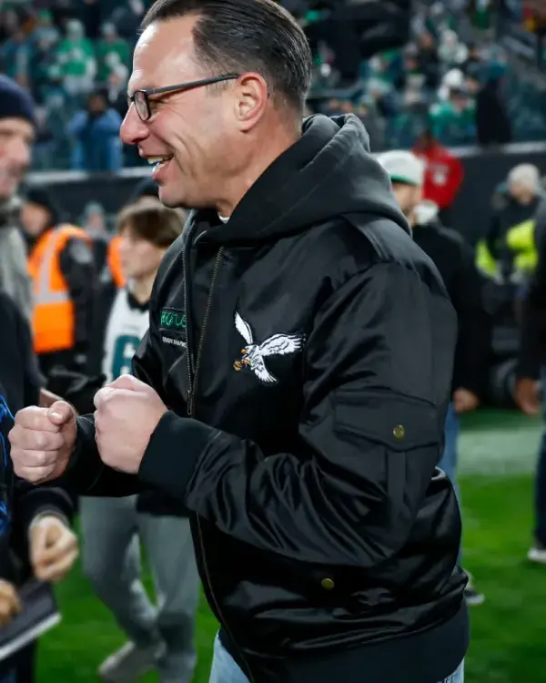 Governor of Pennsylvania Josh Shapiro Philadelphia Eagles Black Bomber Jacket Site post