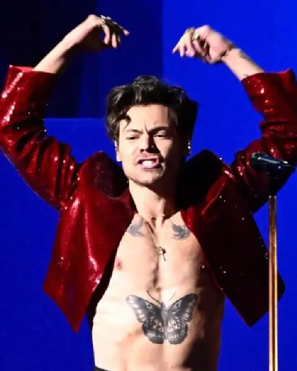 Harry Styles Australia August Red Leather Jacket