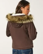 Hollister Brown Holiday Vault Release Twill Faux Fur Trim Hooded Bomber Jacket Back