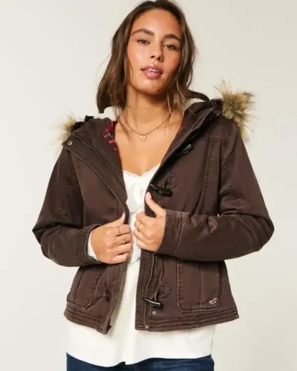 Hollister Brown Holiday Vault Release Twill Faux Fur Trim