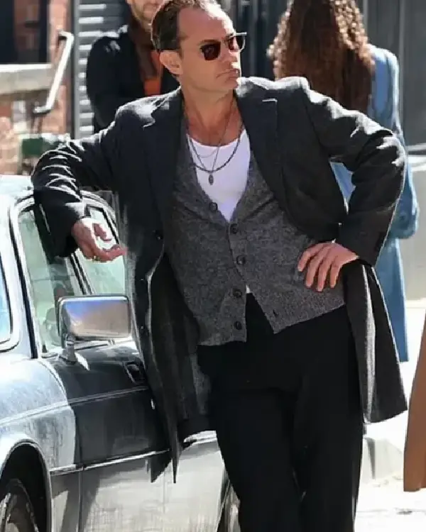 Jake Friedken TV Mini Series Black Rabbit 2025 Jude Law Black Wool Coat