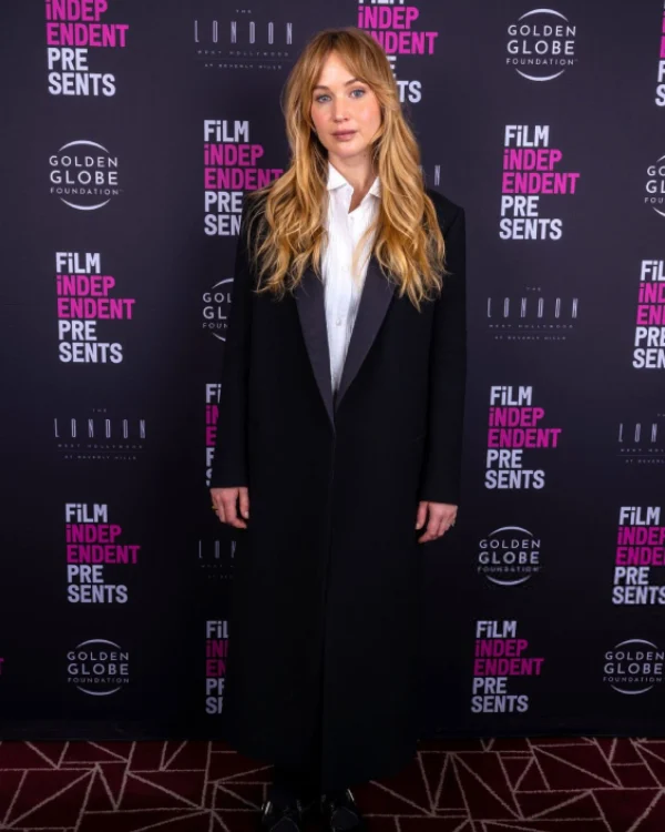 Jennifer Lawrence Black Virgin Wool Coat