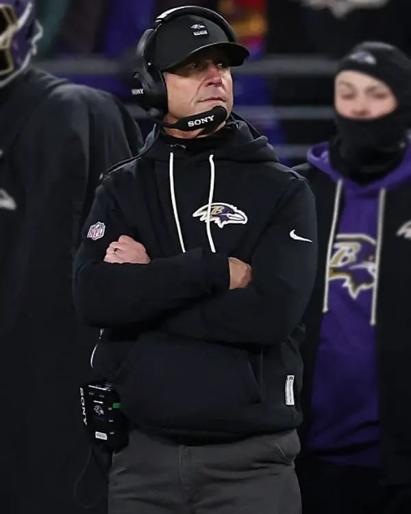 John Harbaugh 2025 Ravens Black Sideline Hoodie sale