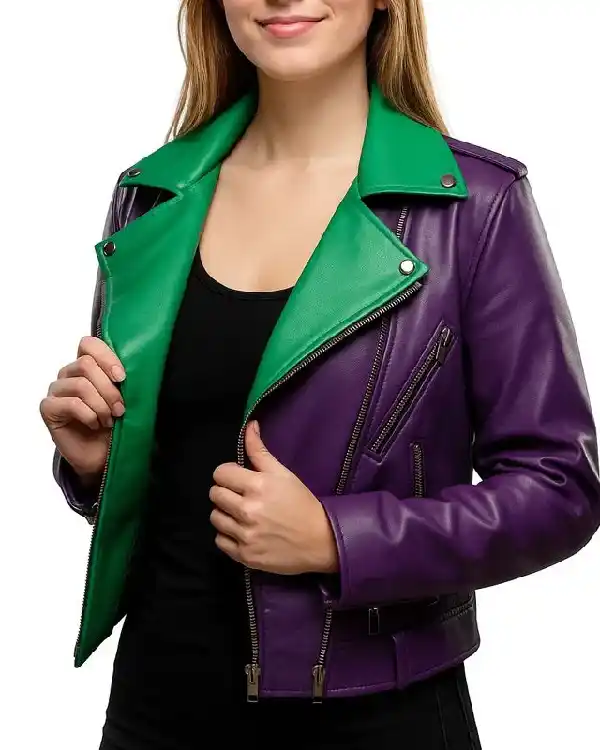 Joker Green and Purple Leather Jacket