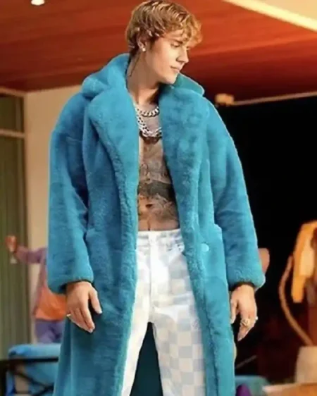Justin Bieber Blue Fur Coat
