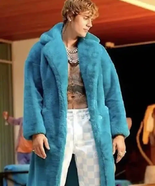 Justin Bieber Blue Fur Coat