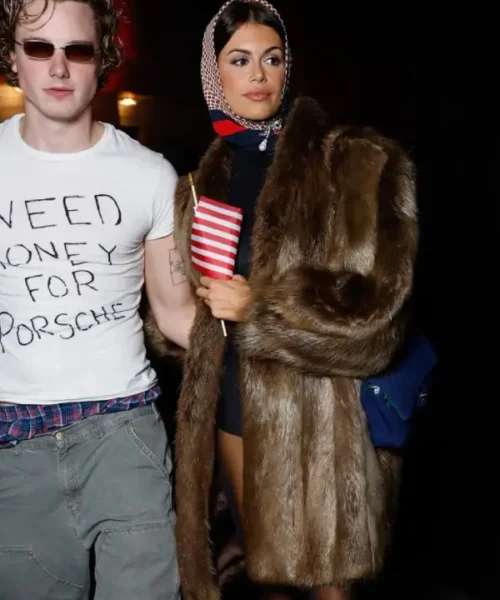 Kaia Gerber 2025 Halloween Fur Coat