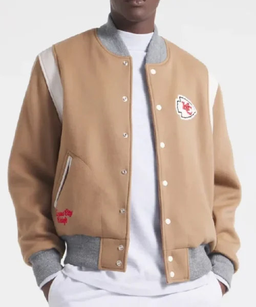 Kansas City Chiefs Oatmeal Cashmere Full-Snap Varsity Jacket
