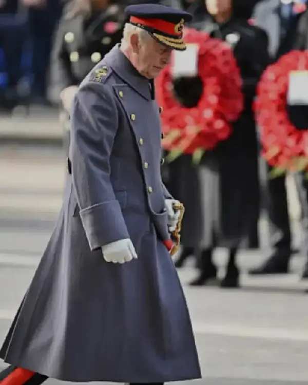 King Charles III 2025 National Service of Remembrance Double-Breasted Dark Gray Military Greatcoat