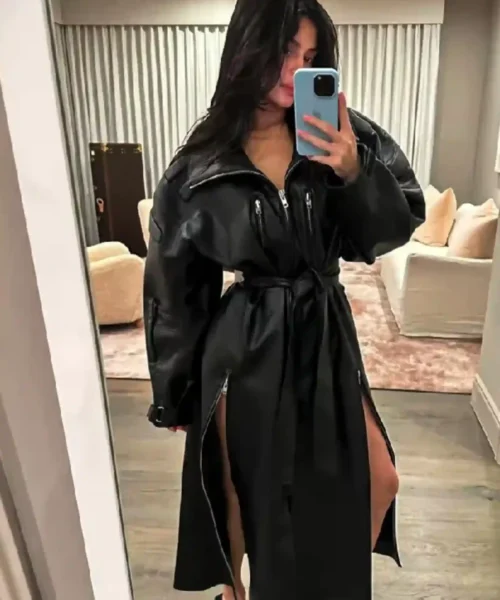 Kylie Jenner Black Leather Coat