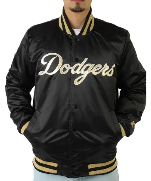 LA Dodgers Gold Patches Satin Jacket