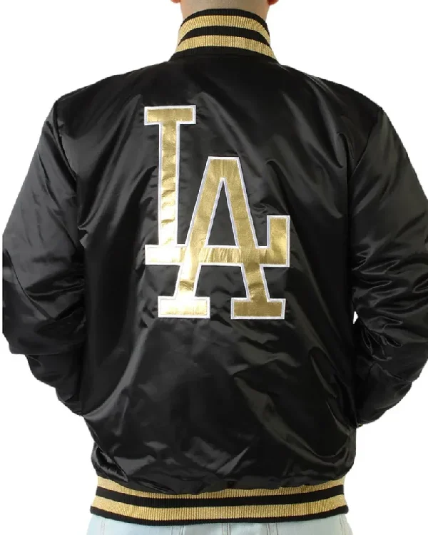LA Dodgers Gold Patches Satin Jacket back