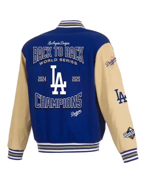 Los Angeles Dodgers JH Design Back-To-Back World Series Champions Twill Full-Zip Jacket Back