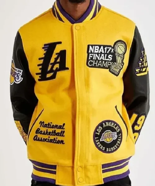 Los Angeles Lakers Mash Up Yellow and Black Varsity Jacket
