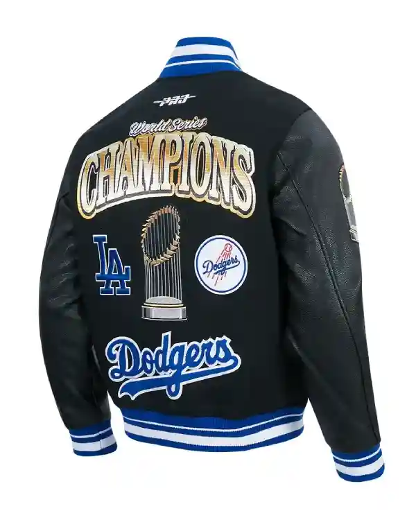 MLB Dodgers 2025 World Series Championship Commemorative RIB Varsity Jacket Black