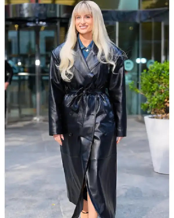 Meghan Trainor NYC Black Leather Trench Coat