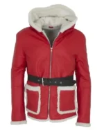 Men’s Festive Red Snow Top Fur Bomber Jacket