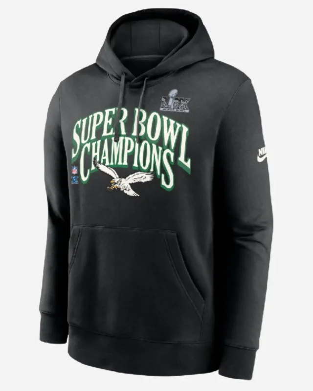 Men’s Nike Philadelphia Eagles Super Bowl LIX Champions Retro Logo Black Fleece Pullover Hoodie
