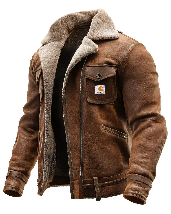 Men's Vintage Brown Suede Leather Jacket With Sherpa Lining