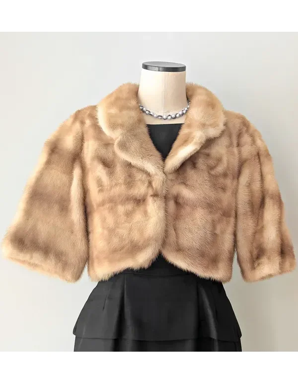 Mink Fur Light Brown Bolero Jacket_