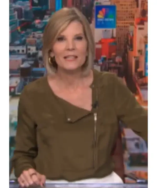 NBC News Daily 2025 Kate Snow Green Silk Asymmetric Zip Top
